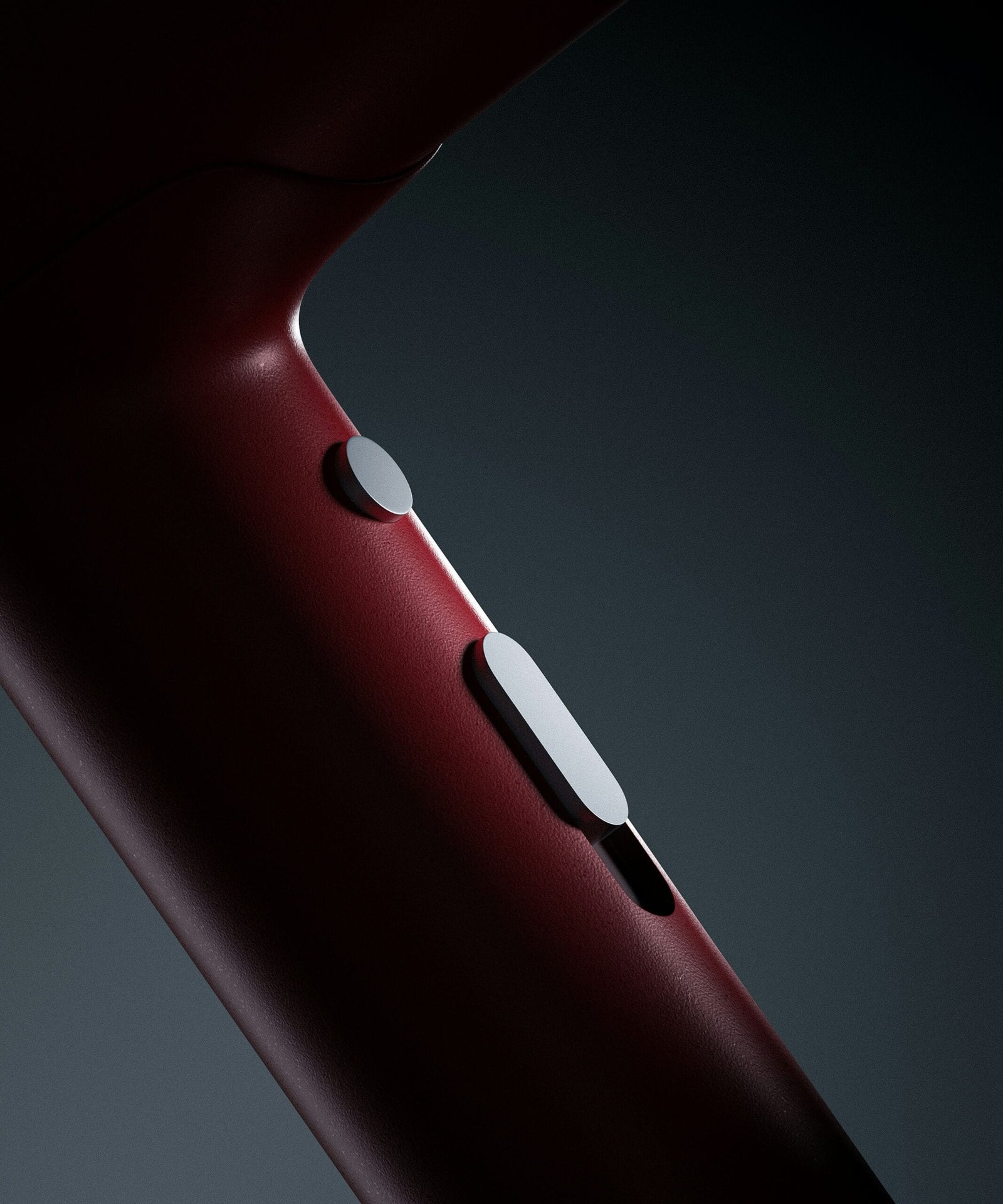 A close up of a red and black cell phone